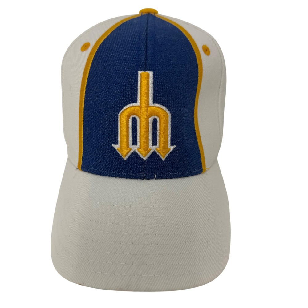 Mitchell & Ness Seattle Mariners Trident Fitted Hat White Blue Yellow Size 6 7/8